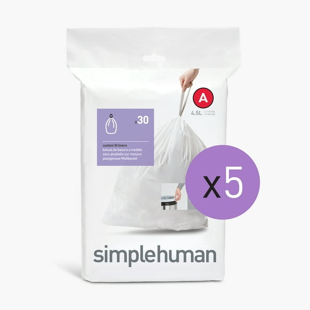 simplehuman Code A Custom Fit Drawstring Trash Bags, 4.5 Liter / 1.2