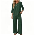 thumbnail image 4 of Two Piece Sets for Women Lounge Sets 3/4 Sleeve Tops Wide Leg Pants Fall Spring Vacation Travel Outfits Fashion Clothing, 4 of 5