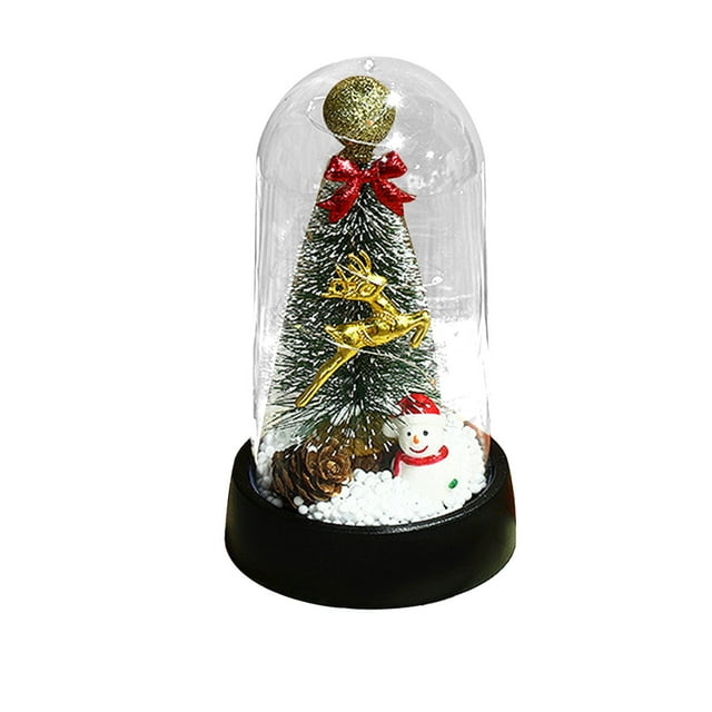 LED Christmas Tree Ornament, Tabletop Christmas Decoration with Lights, Mini Christmas Tree Night Light with Snow Scene, Holiday Snow Globe Ornament for Desk, Nightstand, and Windowsill