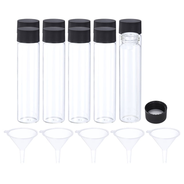 Unique Bargains Bouteille de Réactif 50mL, Lot de 10 Bouteilles Rondes en Verre avec 5 Bouchons à Vis en Plastique, Noir Clair