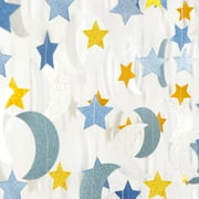 BlueGold Silver PartyDecorations MoonStar Garland 62Ft Twinkle Little Star Hanging Streamers Banner,Eid Ramadan Mubarak Decoration Birthday Wedding Baby Shower Decor
