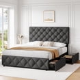 thumbnail image 1 of Queen-size marco de cama linen forrado diamond-stitched button tufted con 4 almacenamiento cajones y adjustable cabecero no necesita colchón base (dark gris), 1 of 7