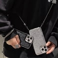 thumbnail image 5 of Compatible with iPhone 13 Pro Max Pleated Crossbody Case Bracelet Chain Wrist Strap Bling Electroplated Sparkly Fashion Bumper Shockproof Protective Cover for Girls Women Black, 5 of 6