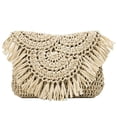 thumbnail image 2 of CHOK Summer Women Ladies Tassels Straw Rattan Weave Shoulder Bag Flap Handbag (Beige), 2 of 9