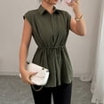 thumbnail image 6 of Stichou Women's 2026 Elegant Sleeveless Shirts Collared Spring Summer Button Down Tie Front Tunic Top Work Peplum Blouse Army Green XL, 6 of 8