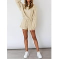 thumbnail image 4 of YOGAFOX Women's Fall Batwing Sleeve Top and Shorts 2 Piece Outfits Sweatsuit Apricot M, 4 of 5