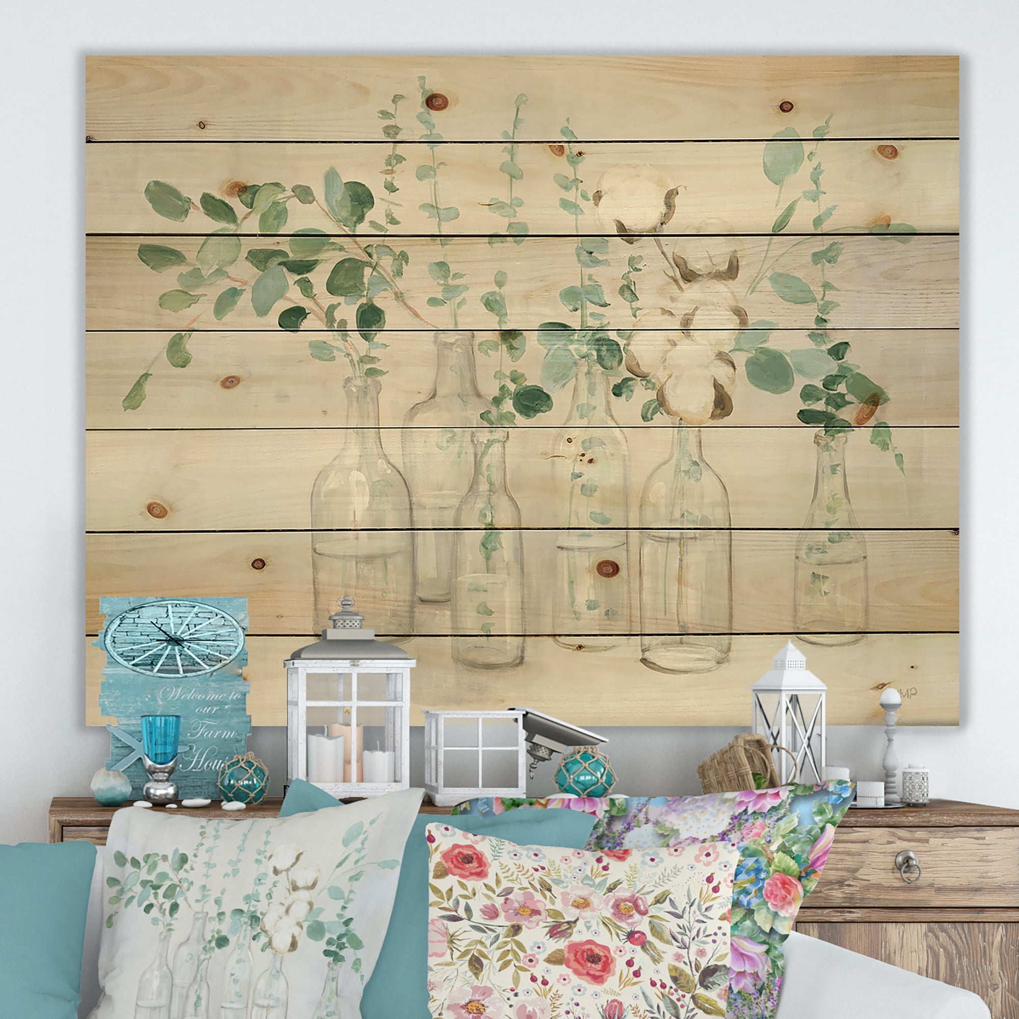 Designart 'Beautiful Flower Composition' Cottage Print on Natural Pine Wood