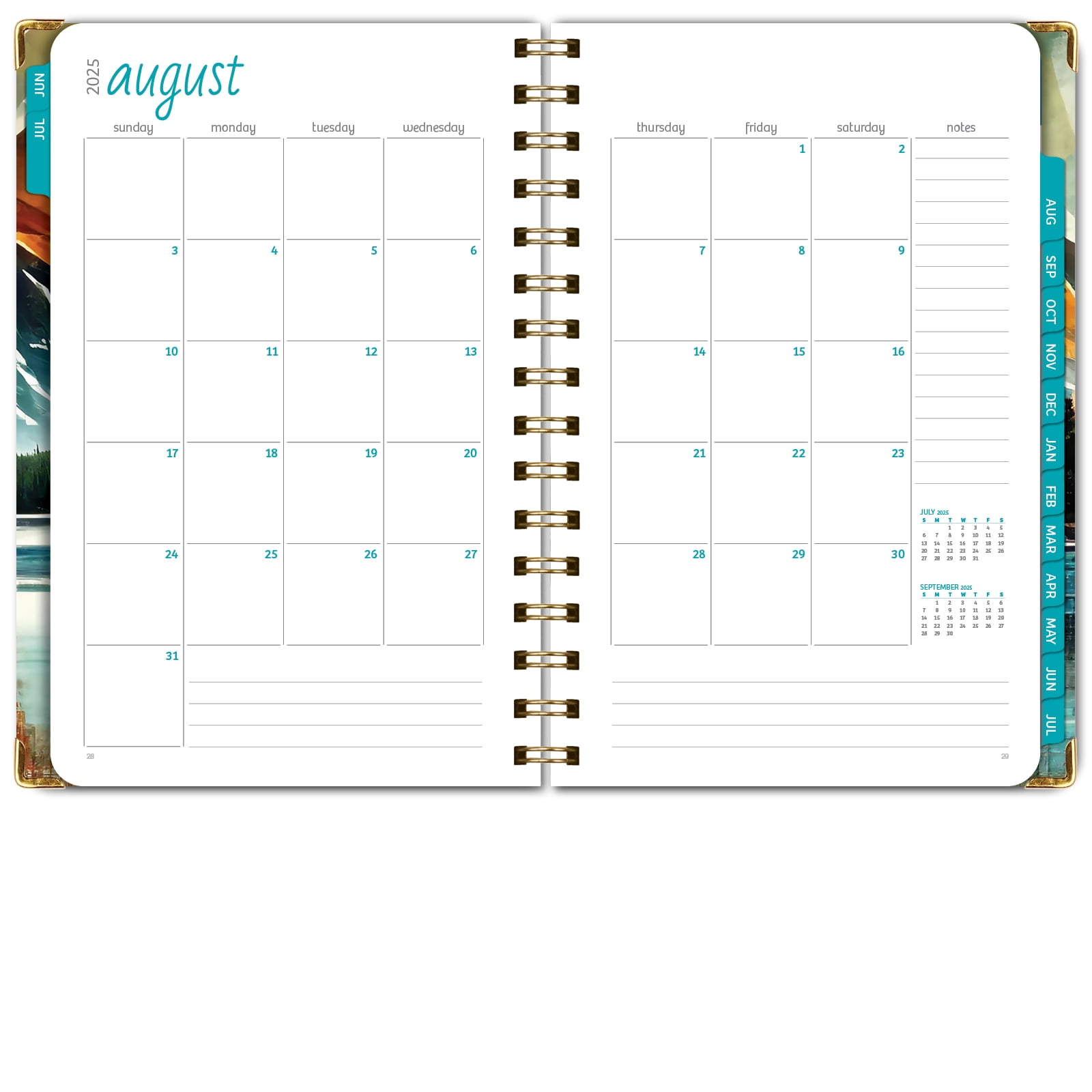 Academic Planner 2025-2026, Daily Weekly Monthly Yearly Planner, June 2025 - July 2026, 14 months, 5.5"x8", Bookmark, Pocket Folder and Sticky Note Set (Lake View)