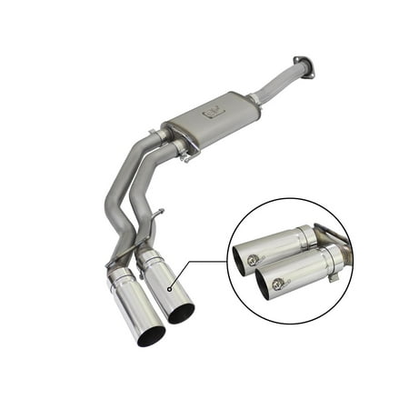 Ram Stainless Steel Dual Exhaust System - aFe Power 49-43081-P Rebel Series Cat-Back Exhaust System; 3 in. Inlet/Muffler Dual 2.5 in. Outlet; 409 Stainless Steel; Middle Side Exit; Dual 3.5 in. Polished Tip;