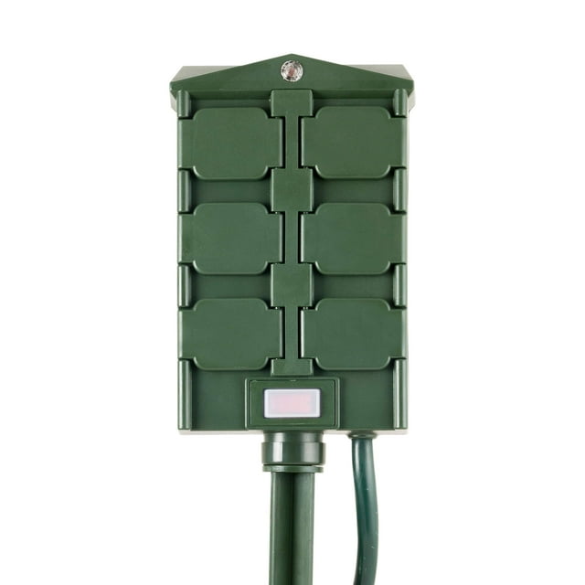 myTouchSmart Outdoor 6 Outlet Yard Stake Timer, Plug-In, Light Sensor, On at Dusk/Off After 6 Hours, Weather Resistant, Heavy-Duty Grounded Outlets, Ideal for String Lights, Landscape, Seasonal, 41295