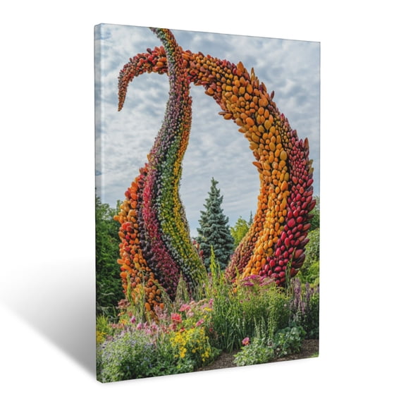 CozyNet Whimsical Garden Filled With Oversized Floral Sculptures & Playful Plant Designs Wall Art Prints With Frame Canvas Perfect for Living Room & Bedroom, Ready to Hang, Wall Decor 12"x16"in
