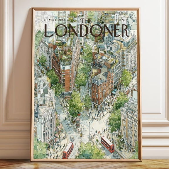 The Londoner Poster: London City Street Illustration Travel Wall Art Decor, Unframed Paper Poster 8x10in