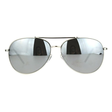 Mens Classic Police Officer Silver Mirror Reflective Lens Pilots Metal Rim Sunglasses