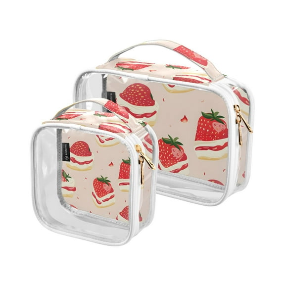 Strawberry Cake Makeup Bags Set Travel Toiletry Bags Portable Cosmetic Bags Organizer Waterproof 2 Packs