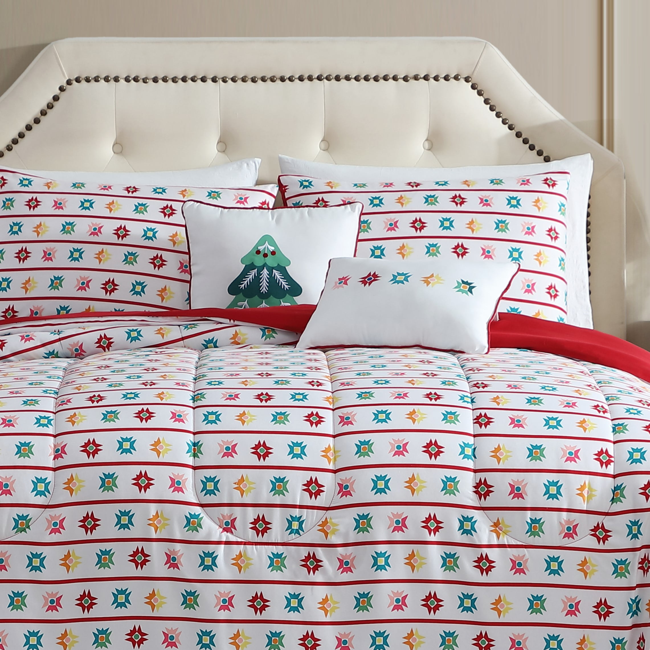 Holiday Time 5 pieces Comforter Set, Full/Queen Bedding Set Craft Star