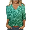 thumbnail image 2 of JTZGDY Sequin Tops for Women Plus Size 3/4 Sleeves Glitter Sparkly Printed Sexy V Neck Basic T-Shirts Dressy Casual Summer Oversized Tunic Blouse Multicolor#01 XXXXXL, 2 of 6