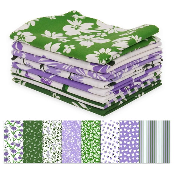 Soimoi 8 Pc Fat Quarter Bundle,FloralPrint 18"x 22"DIY Patchwork-100% CottonPre-Cut Quilting Fabric Green, White, Purple