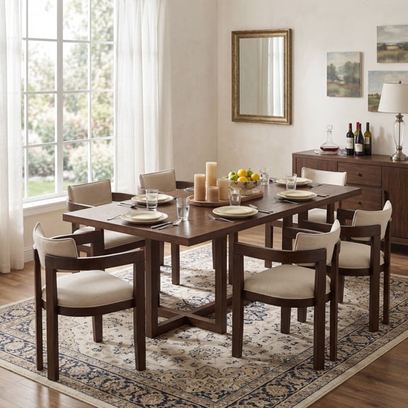 Christopher Knight Home 7-Piece Modern Dining Set, 95" Table with Upholstered Chairs, Walnut Beige