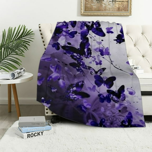 Shiartex Blanket Purple Butterfly Blanket, Mothers Day Blanket, Butterfly Throw Blanket for Couch Bed Butterfly Decorations, Butterflies Flannel Blanket Purple Get Well Gifts for Women 40x50in