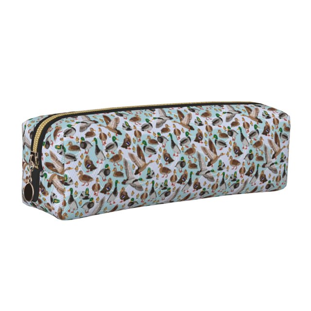 Balery Mallard Ducks Wild Birds1 Estuche de Lápices de Cuero Impreso, Estuche para Suministros de Arte, Estuche de Lápices con Cremallera, Estuche de Almacenamiento de Papelería