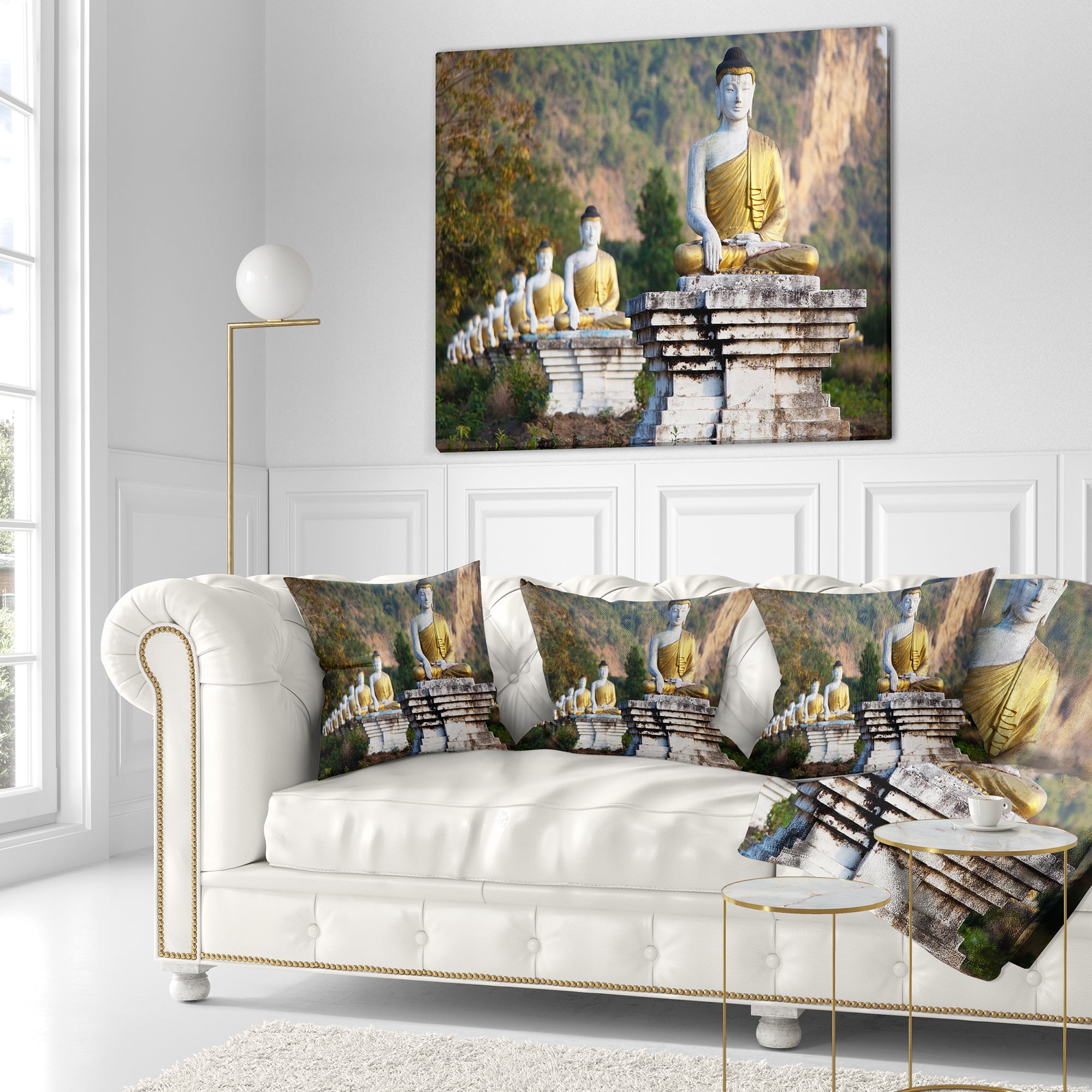 Designart Beautiful Row of Buddha Statues - Landscape Printed Throw Pillow - 18x18