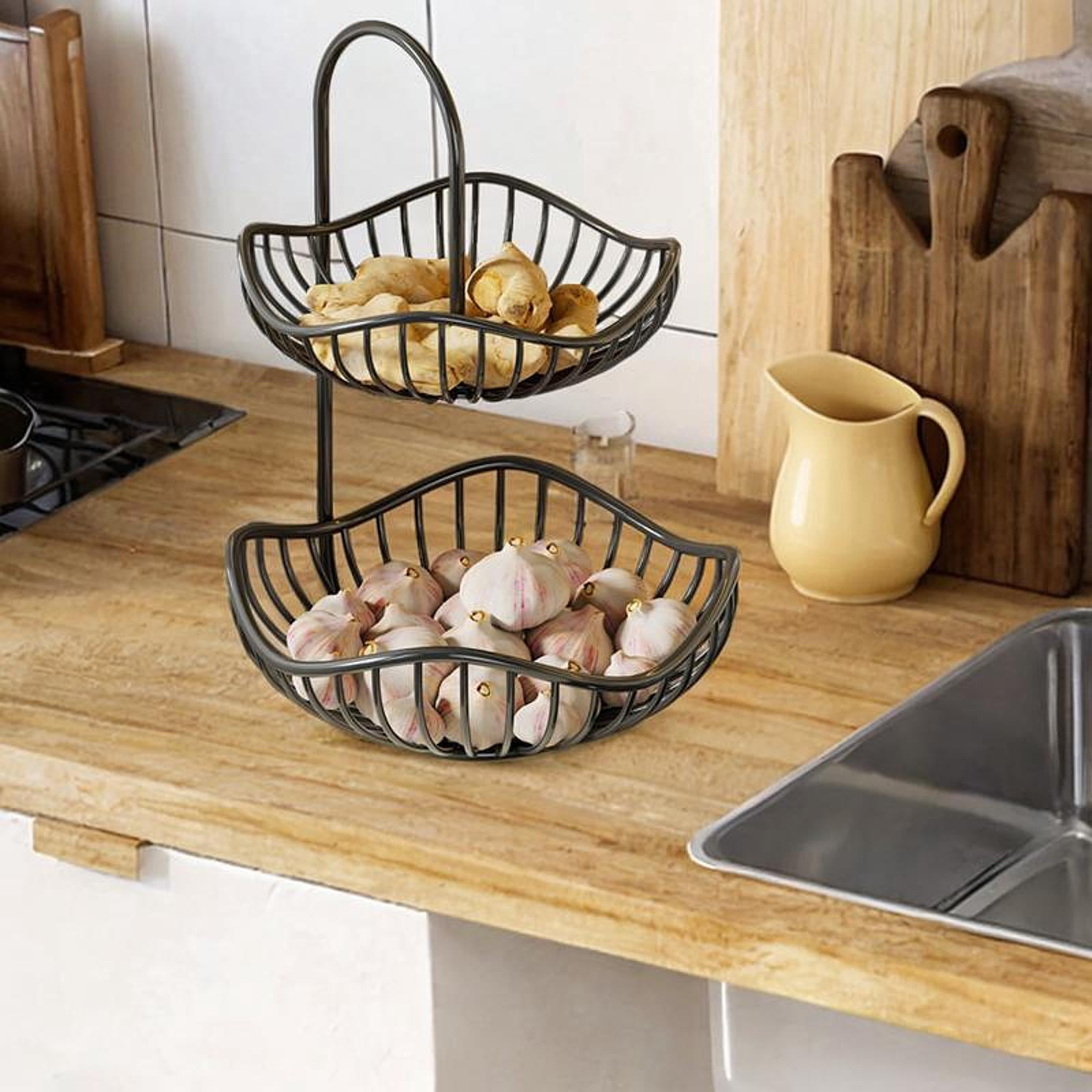 YWMJZEU 2 Tiered Fruit Basket Kitchen Decorative Efficient Organization Countertop Black 30cmx40cm