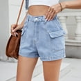 thumbnail image 4 of WAYUTE Women's Shorts Cargo Denim Shorts Summer Casual Vintage Loose Button Zipper Shorts, 4 of 8