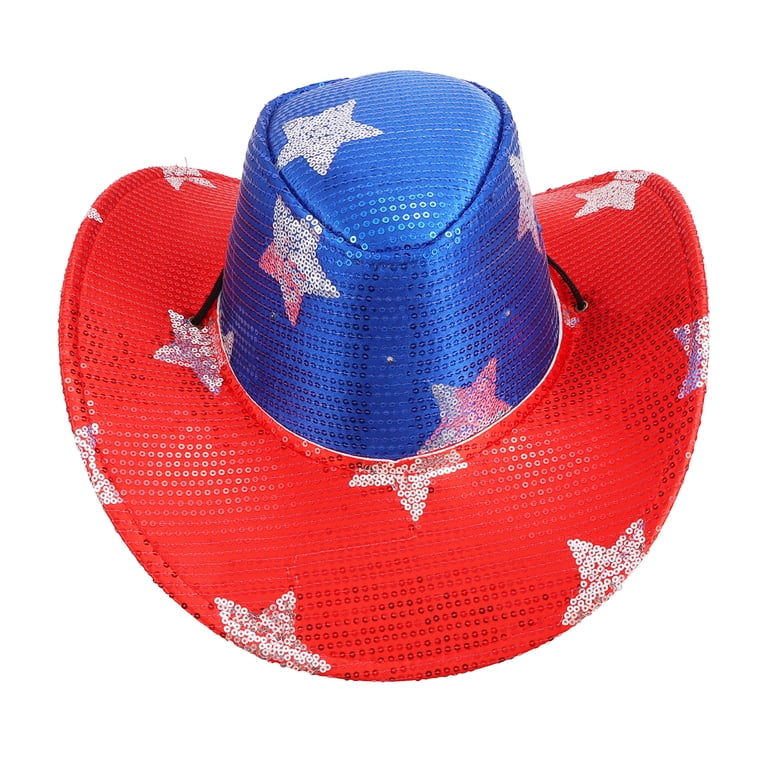 Light-Up Sequin Cowboy Hat, Red/White/Blue, One Size  display picture 1