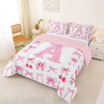 thumbnail image 2 of jejeloiu Pink Cherry Bow Monogram A Full Size Comforter Sets For Girls,Coquette Bow tie Initial Bedding Sets For Kids,Pink Reversible,3pcs, 2 of 7