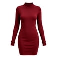 thumbnail image 3 of Women's Solid Color Round Neck Long Sleeve Bodycon Dress Casual Slim Fit Dress, 3 of 7