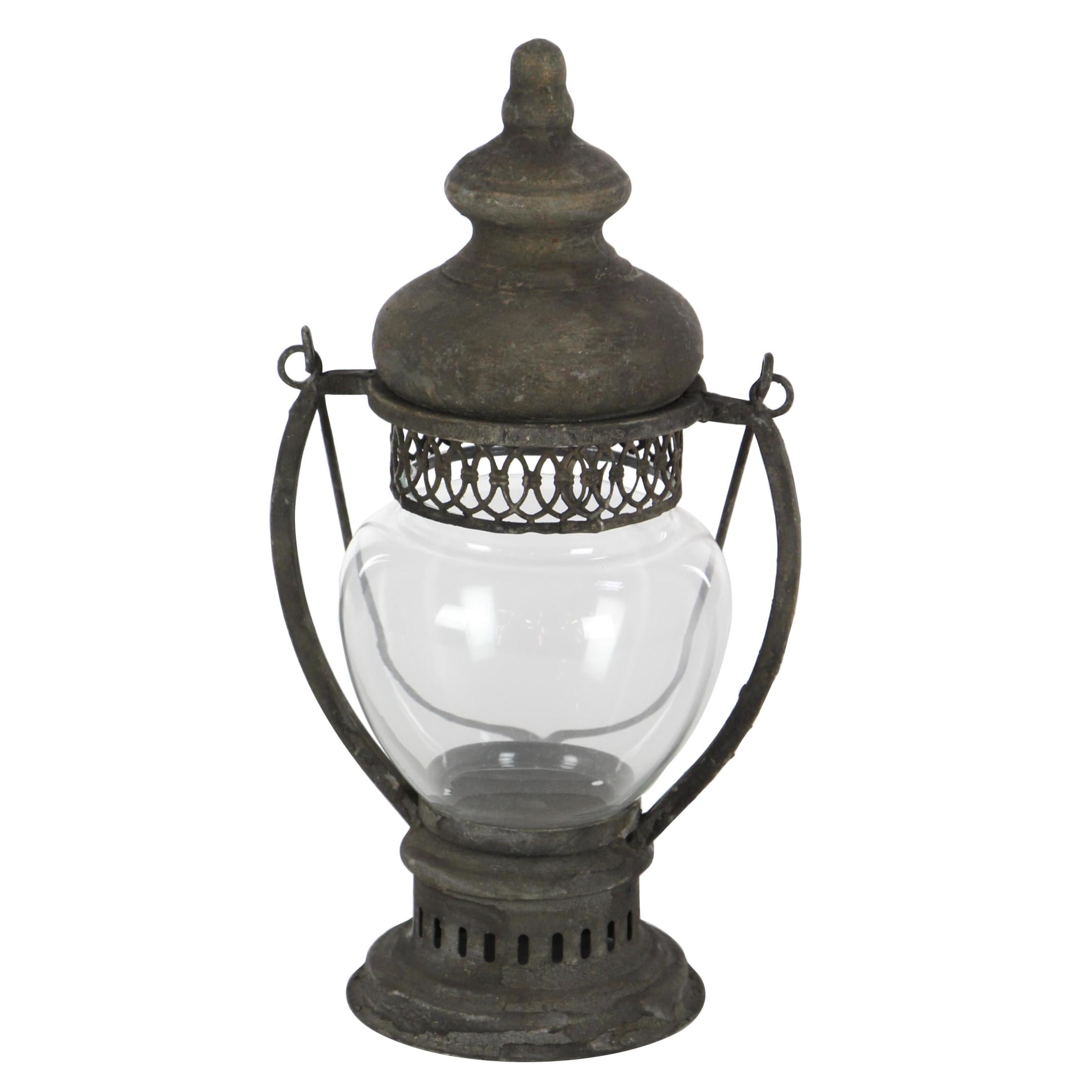DecMode Brown Metal Decorative Candle Lantern with Handle
