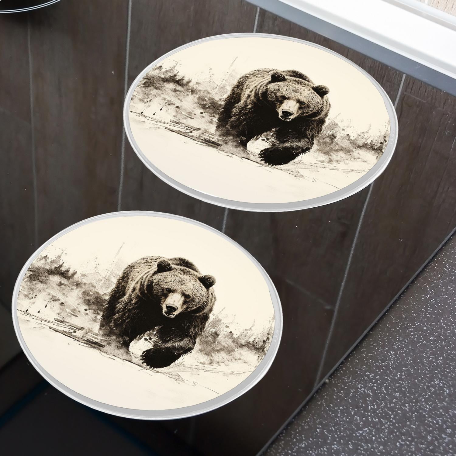 Stove Burner Covers 4 Pcs for ,Vintage Style Wild Animal Bear Hand Drawing Lovely Pattern, Round Gas Stove Burner Cover 8Inch And 10Inch