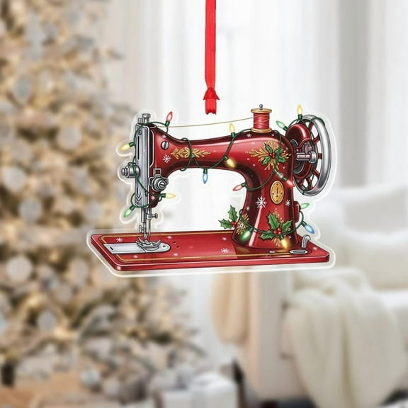 ViciArt Vintage Sewing Machine Ornament – Christmas Tree Decoration, Acrylic or Fiber Wood, Crafter Gift