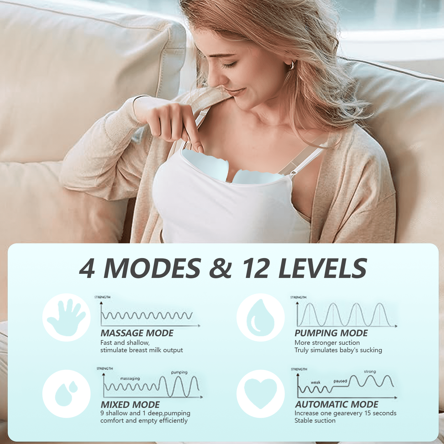 Yadala Breast Pump, Hands Free Breast Pump Portable Electric Breast Pump with 4 Modes & 12 Levels, 2 Pack, Blue