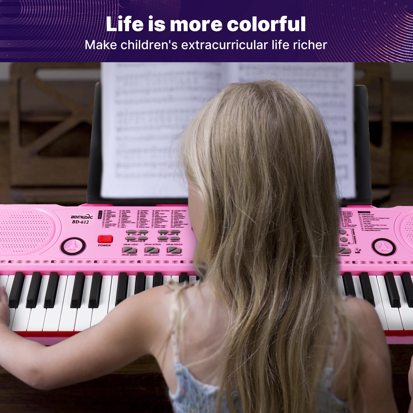 iMeshbean 61 Keys Keyboard Piano Electronic Digital Piano w/Built-In Speaker Microphone（pink）