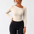 thumbnail image 4 of Womens Fall Long Sleeve Tops Asymmetrical Y2K Slim Fit Cropped Pullover Casual Basic Ribbed Knit Tops Going Out Fall Winter Outfits, 4 of 5