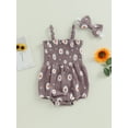 thumbnail image 3 of Newborn Girl Outfit, Sleeveless Pleated Flower Print Romper with Bowknot Hairband Summer Clothes 0-18 Months, 3 of 9