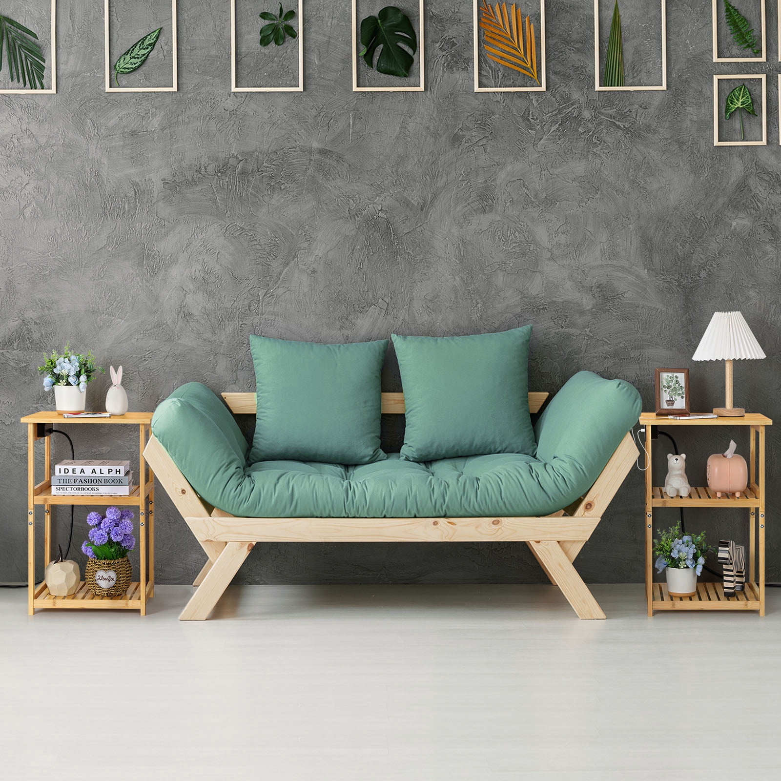 2 Pack Wood Bamboo Nightstand with Charging Station, 3鈥慣ier Open Shelf End Table for Bedroom Living Room