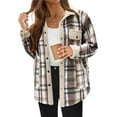 thumbnail image 3 of Chaqueta de Franela para Mujer, Estilo Otoño, A Cuadros, con Botones, Larga, Informal, de Forro , con Bolsillos. Arroz con Albaricoque S, 3 of 8
