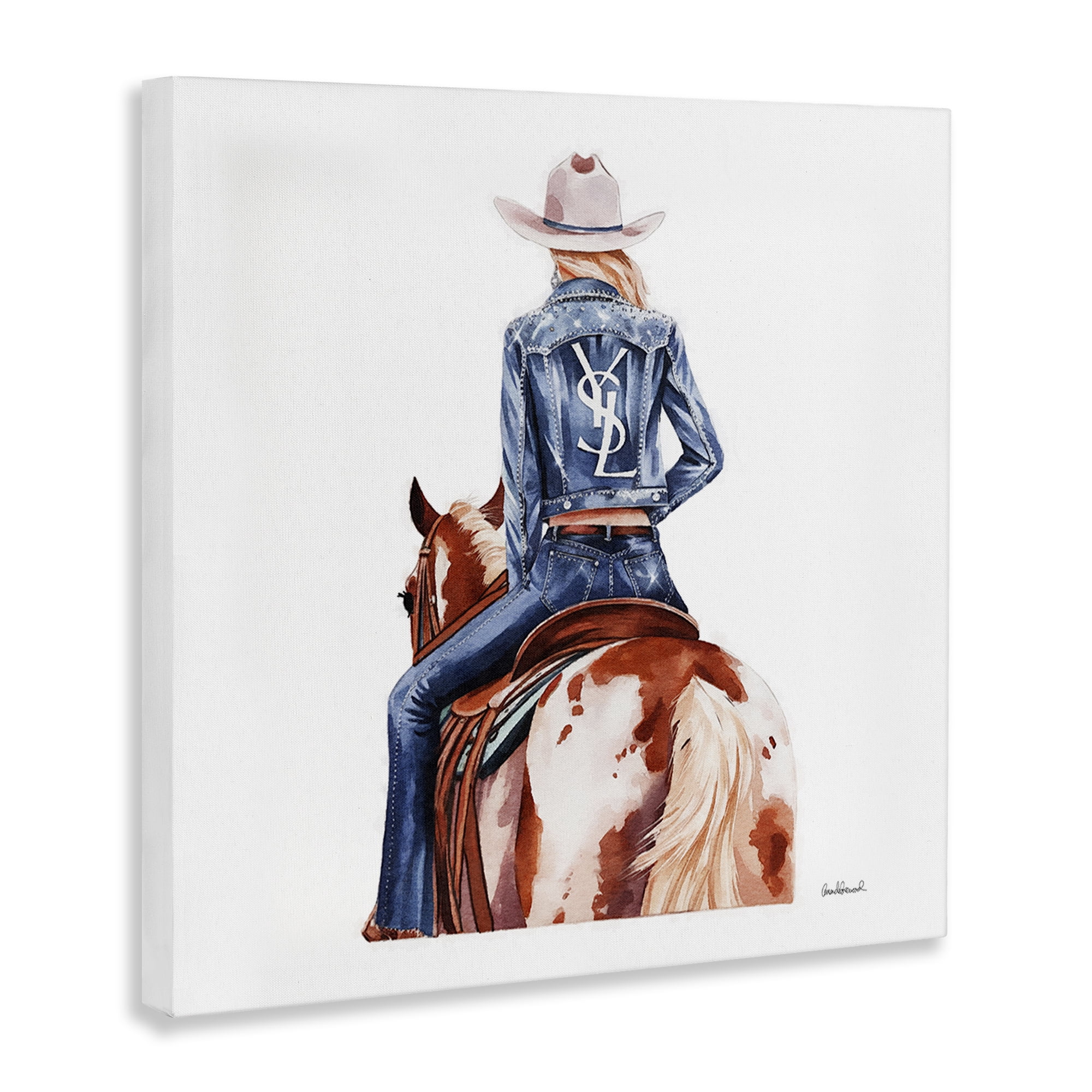 Stupell Industries Trendy Cowgirl on Horse People Painting Wrapped Canvas Art Print Wall Art, 24 x 24