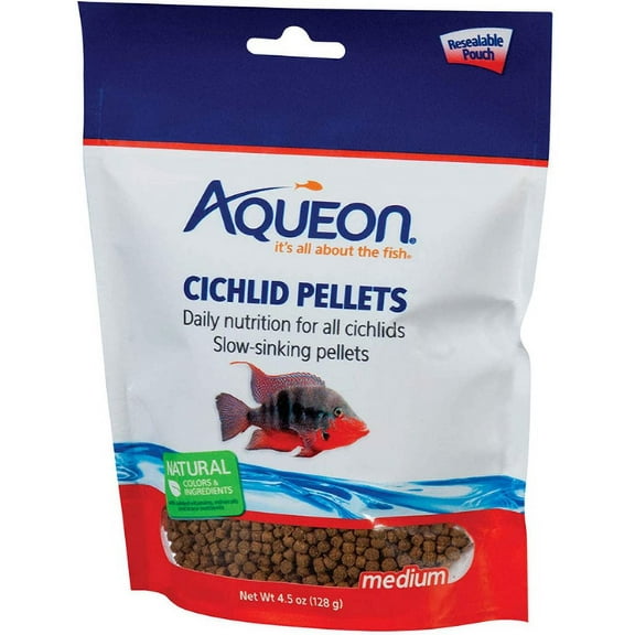 Aqueon Cichlid Food Medium Pellets Slow Sinking Pellets [Aquarium Cichlid Food, Aquarium Supplies] 27 oz (6 x 4.5 oz)