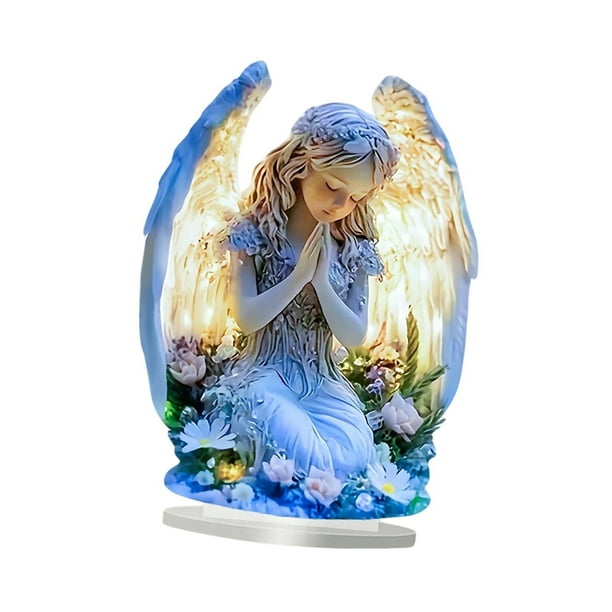 Placa decorativa acrílica de ángel rezando 2D con base, coleccionable, resistente al agua Estilo B