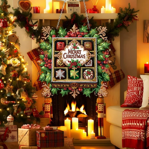 Boovnll Christmas Tree Decorations, Painting Pendants Christmas Door Hanging Window Ornaments Christmas Diamond Art Painting Window Pendants Home Garden Wall Hanging Kit, Christmas Decorations
