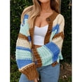 thumbnail image 2 of PUWEI Women's Striped Cardigan Sweaters Long Sleeve Trendy Chunky Knit Color Block Sweater Coat, 2 of 7