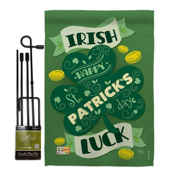 Breeze Decor BD-SA-GS-102035-IP-BO-D-US17-BD 13 x 18.5 in. Irish Luck Spring St Patrick Impressions Decorative Vertical Double Sided Garden Flag Set with Banner Pole