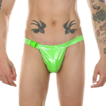 

ALSLIAO Men Adjustable Underwear Briefs Wet Look Faux Leather Convex U Pouch Underpants Green S