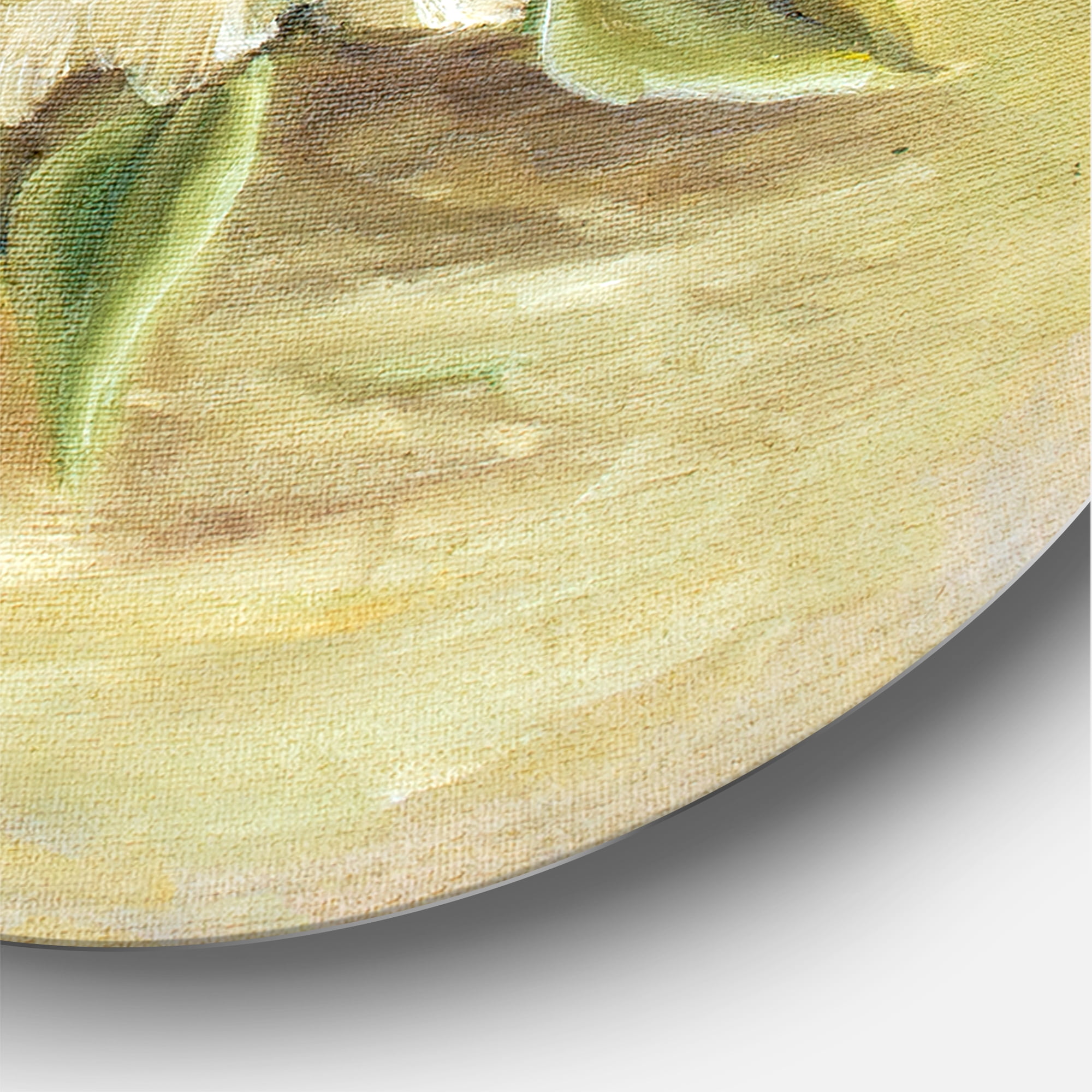 Designart 'Vintage Yellow and White Roses' Traditional Circle Metal Wall Art 36x36 - Disc of 36
