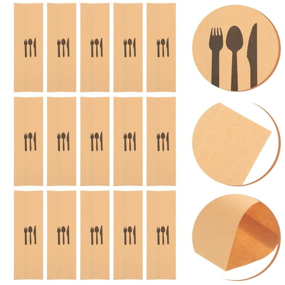 100Pcs Kraft Paper Silverware Bags, Kraft Utensils Sleeves for Silverware Cutlery Bags Pocket Sleeves for Kitchen Chopsticks Holder Wedding Party Tableware