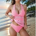 thumbnail image 2 of QHFBli Women's Crochet Halter Tankini Swimsuits Summer Bow Lace High Waisted Bathing Suit Beach Swim Wear, 2 of 5