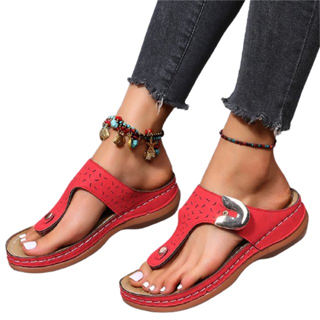 Women PU Leather Wedges Sandals Rhinestone Flip Flops Non-Slip Comfortable Summer Beach Walking